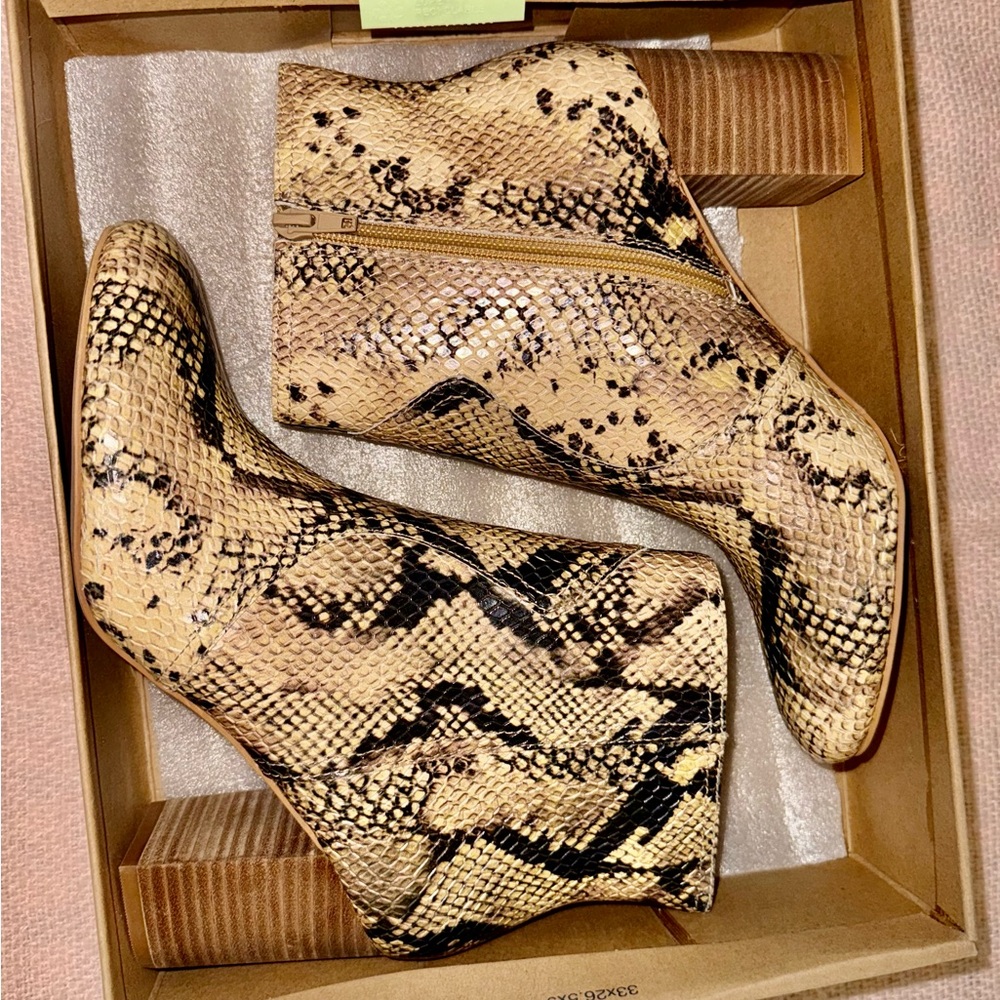 Lucky Brand Tan Snakeskin Ankle Booties